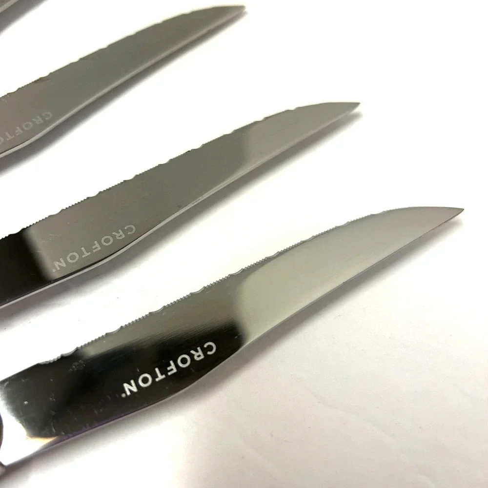 Vintage Crofton Black Marbled Bumble Bee Serrated Steel Steak Knives 9